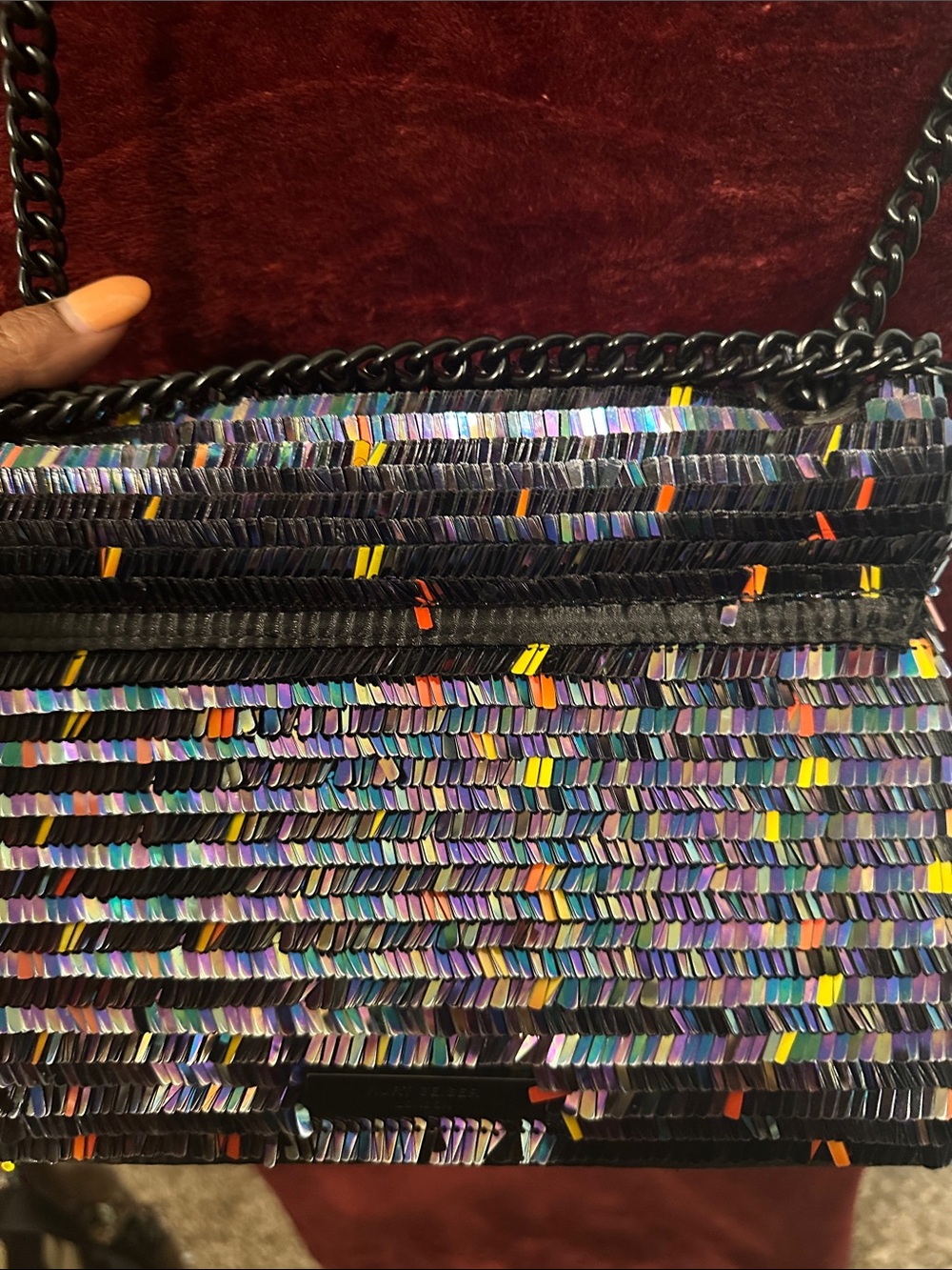 Kurt Geiger Black Sequin Fringe Shoulder Bag with Multi-Color Accents - Picture 3 of 5